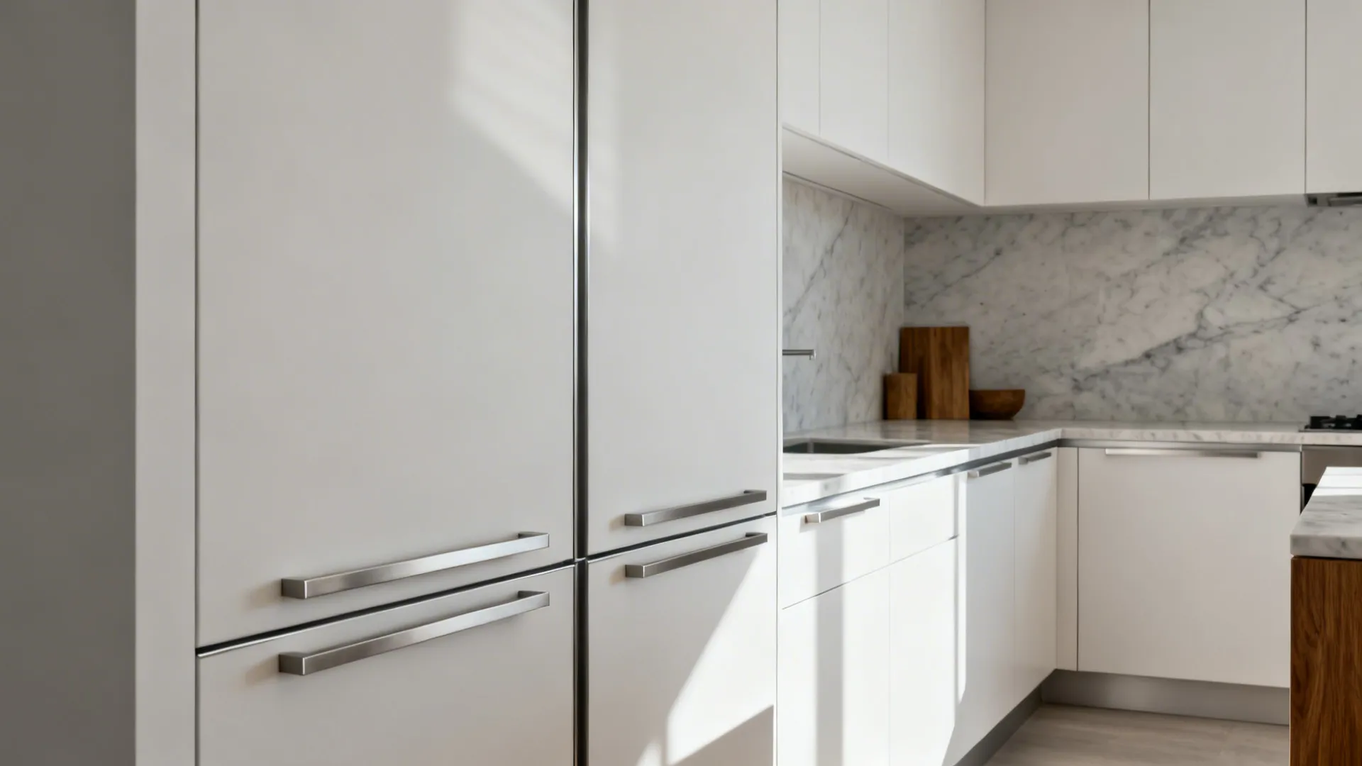 Minimal aluminium frames with honed marble surfaces