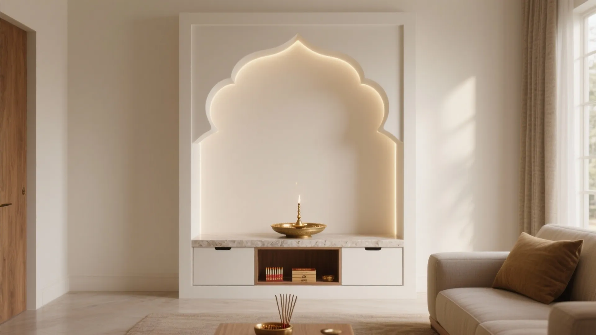 Minimal arch frame with hidden storage