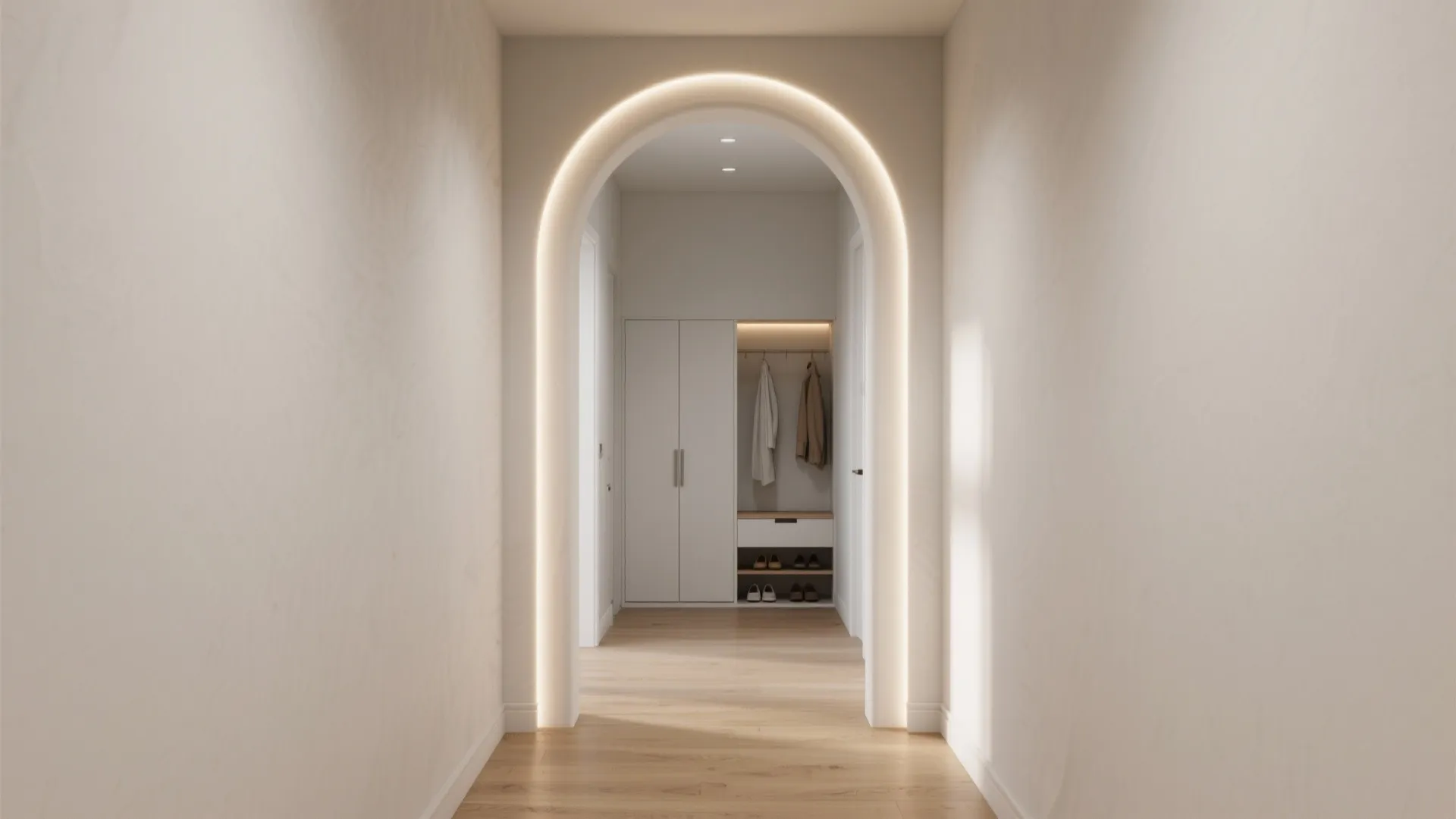 Minimal Curved Entry Arch with Hidden Lighting