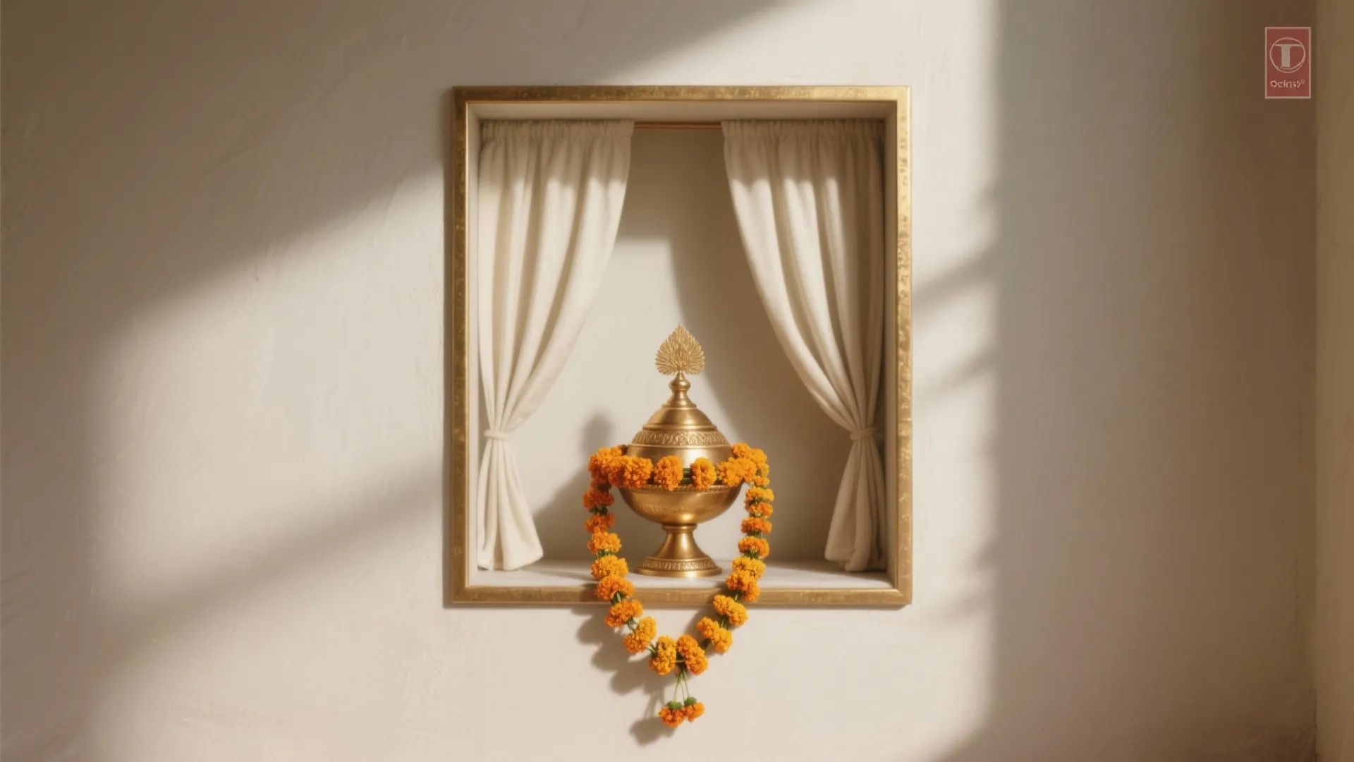 Minimalist Pooja Backdrop with Fabric and Brass