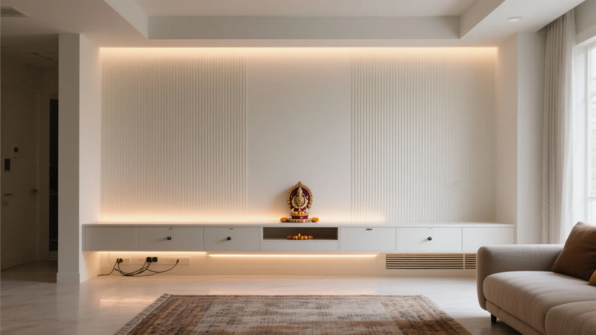 Minimalist backdrop with smart storage