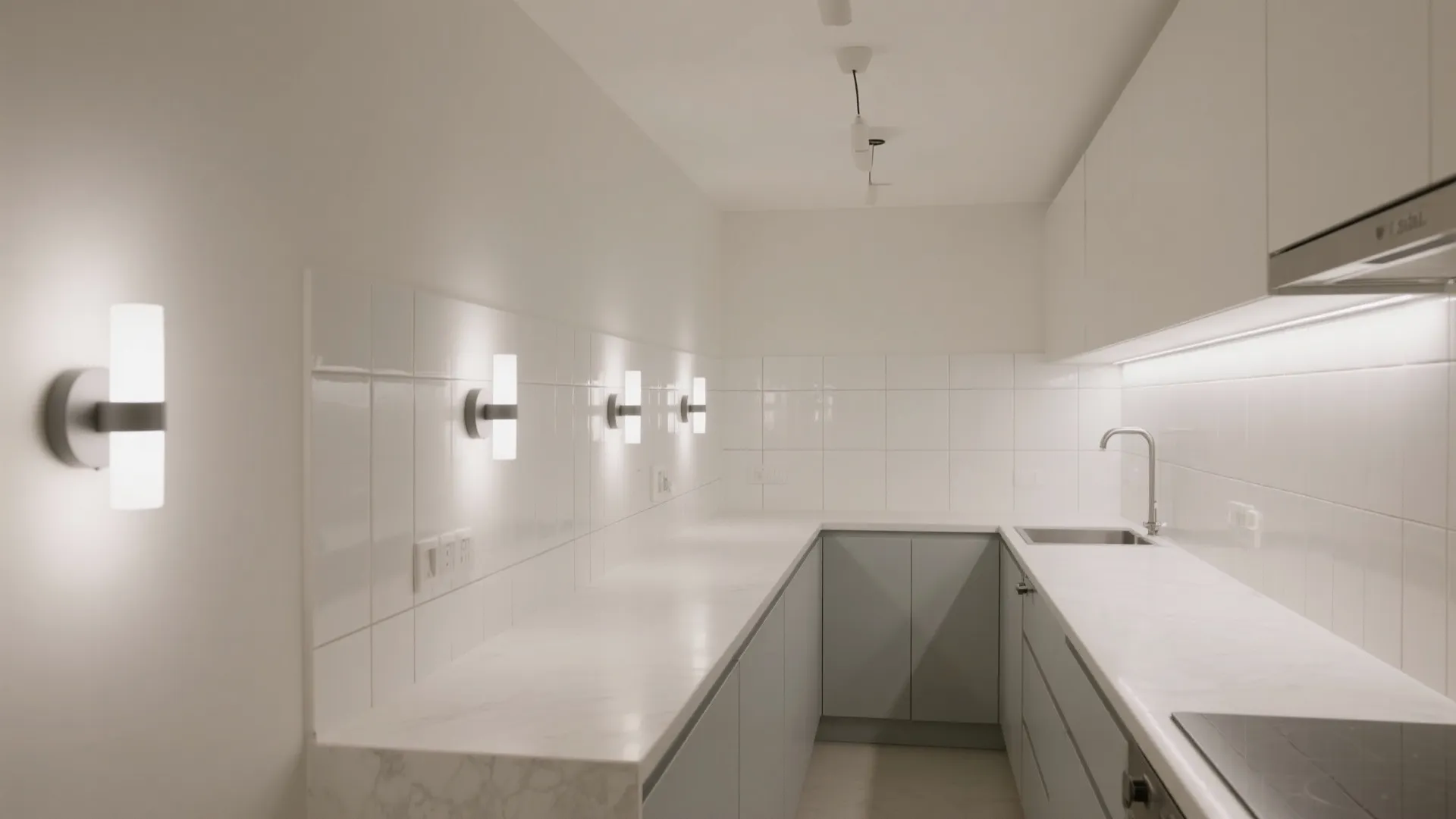 Minimalist Mashal Wall Sconces Along the Backsplash