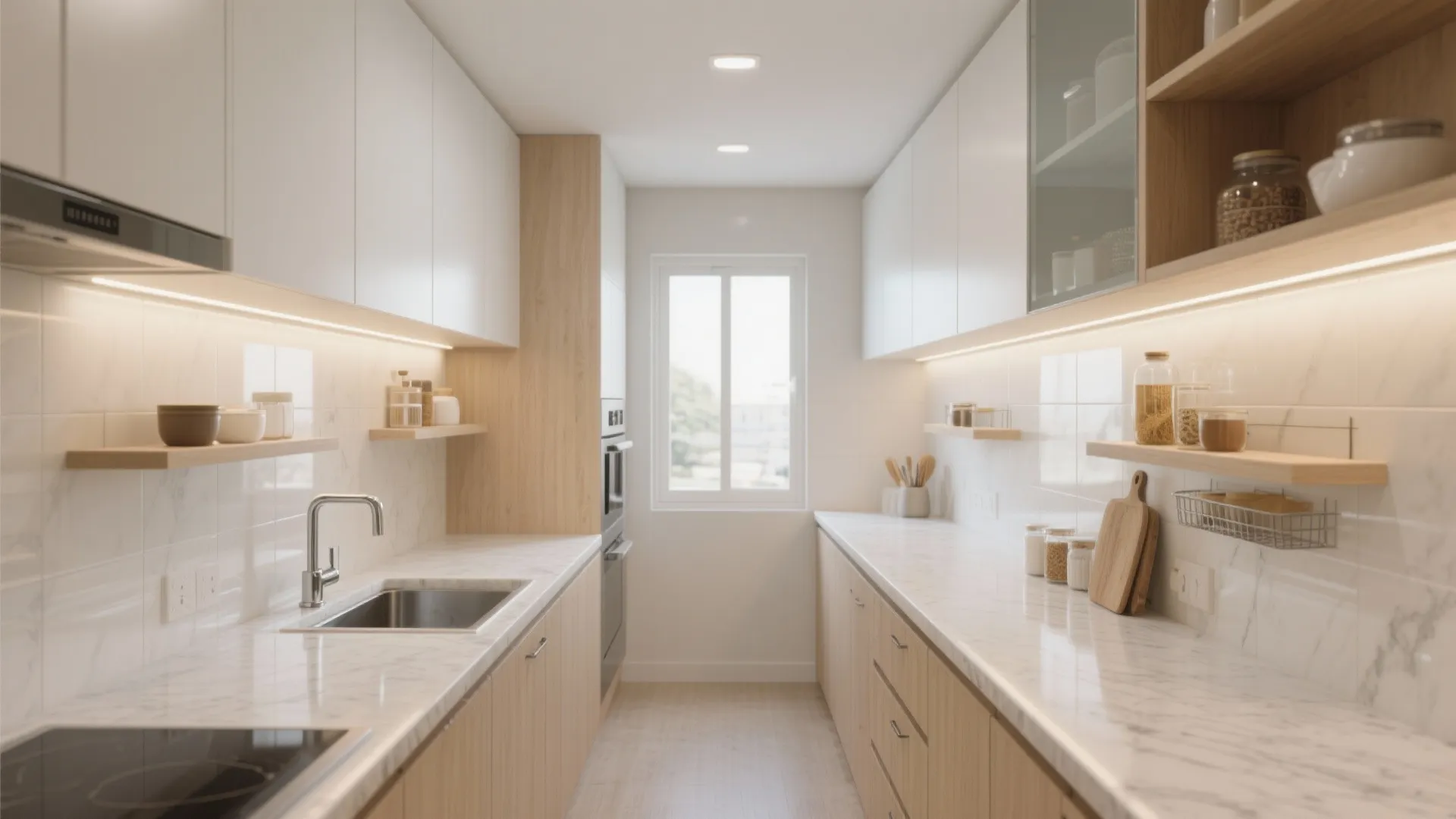 Minimal kitchen storage with a bright vibe