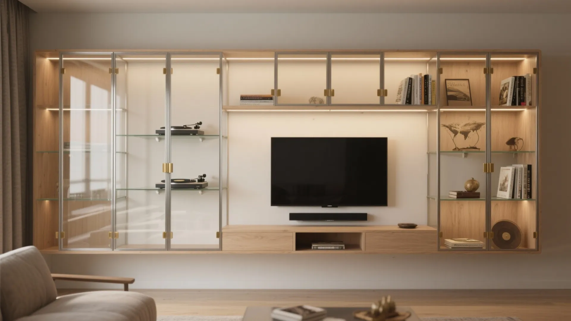 Minimal Glass-Front Built-Ins