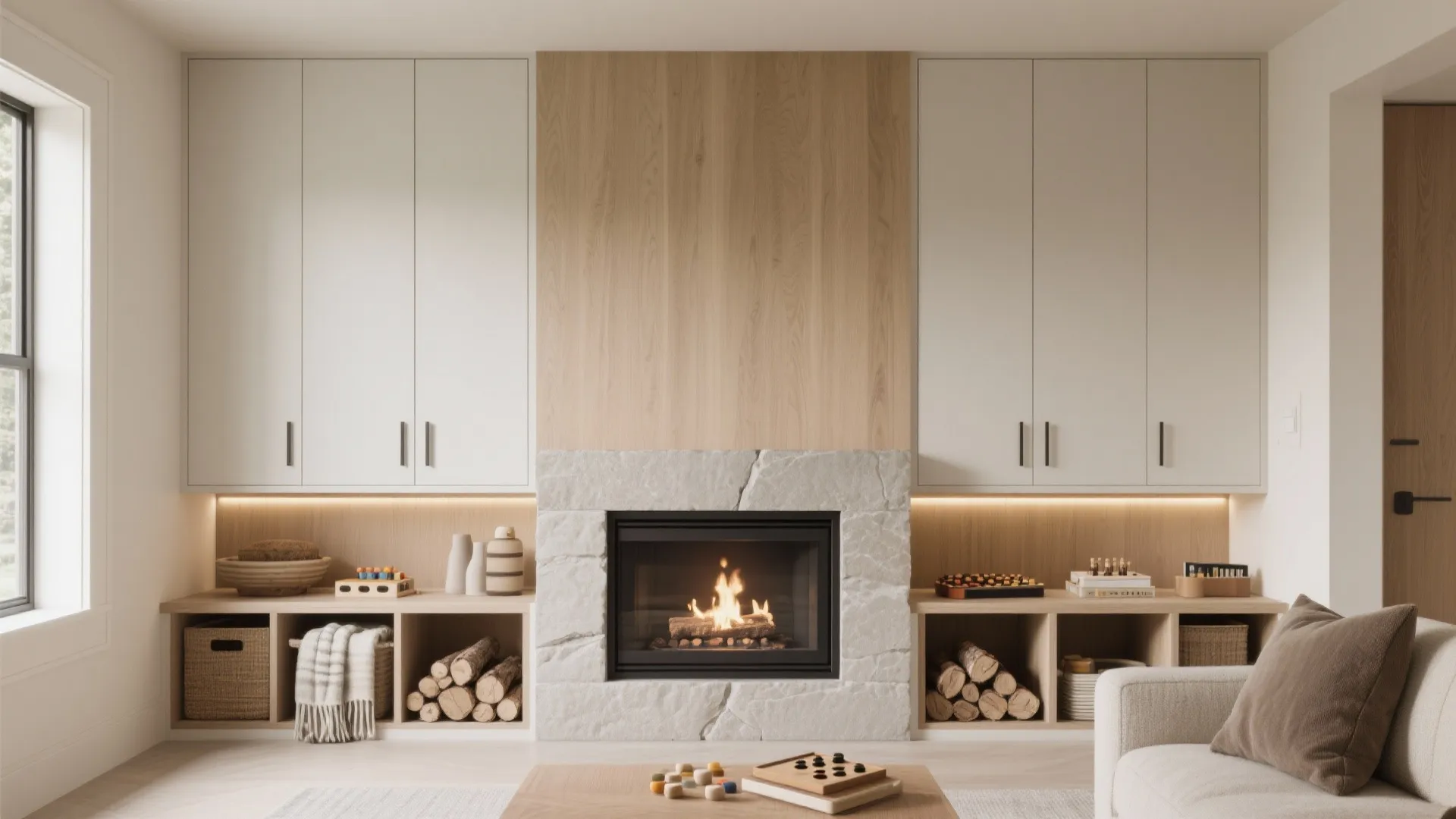 Minimalist Built-ins Around the Fireplace