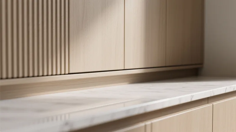 Modern Kitchen Cabinetry with Wood Texture & Marble Countertop