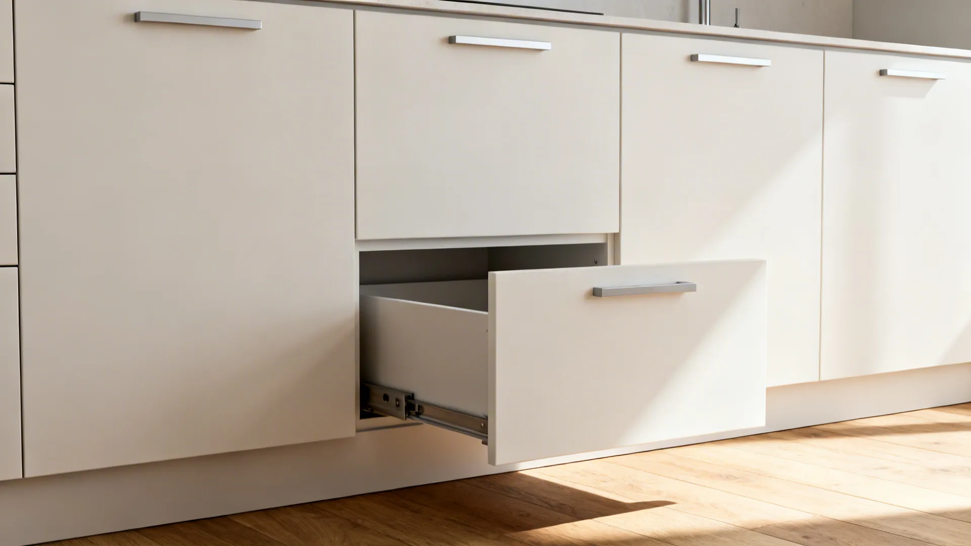 Minimalist cabinetry with concealed storage