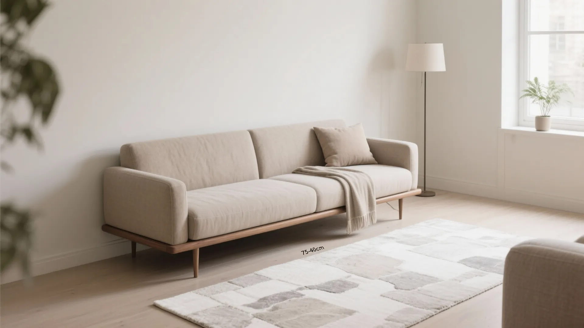 1) Minimal Chaise + Wall-Hugging Layout