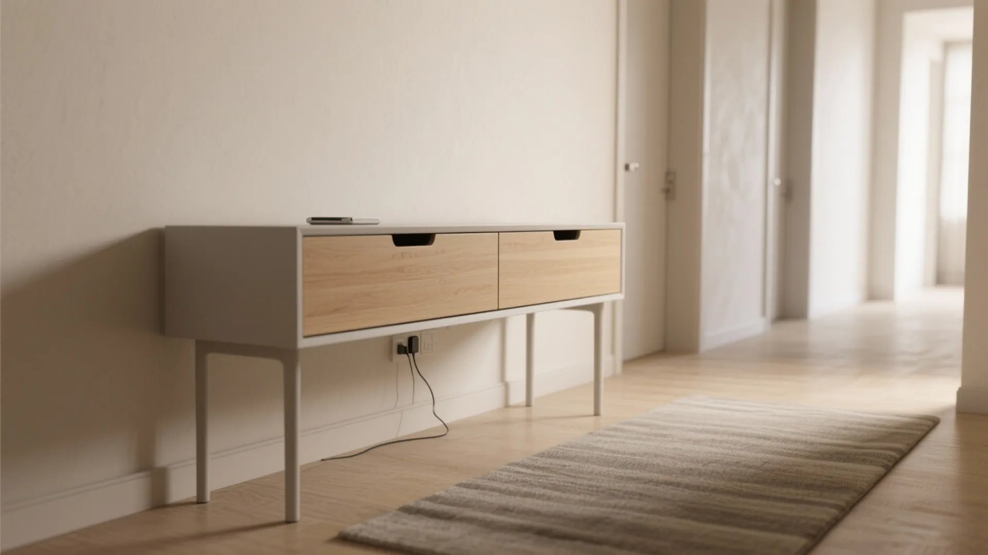 1) Minimal console + closed storage