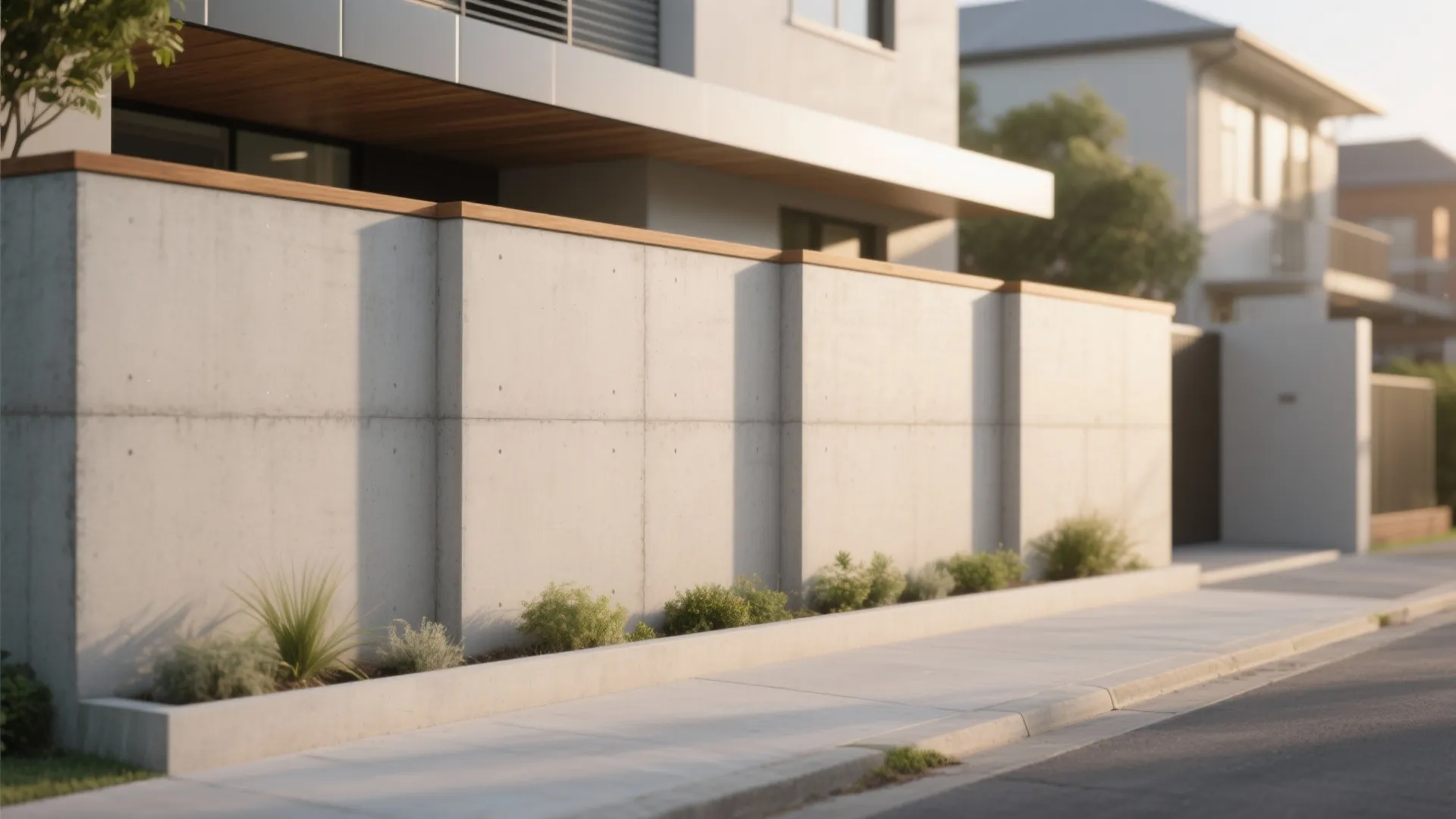 Minimalist Concrete Boundary Wall with Shadow Lines