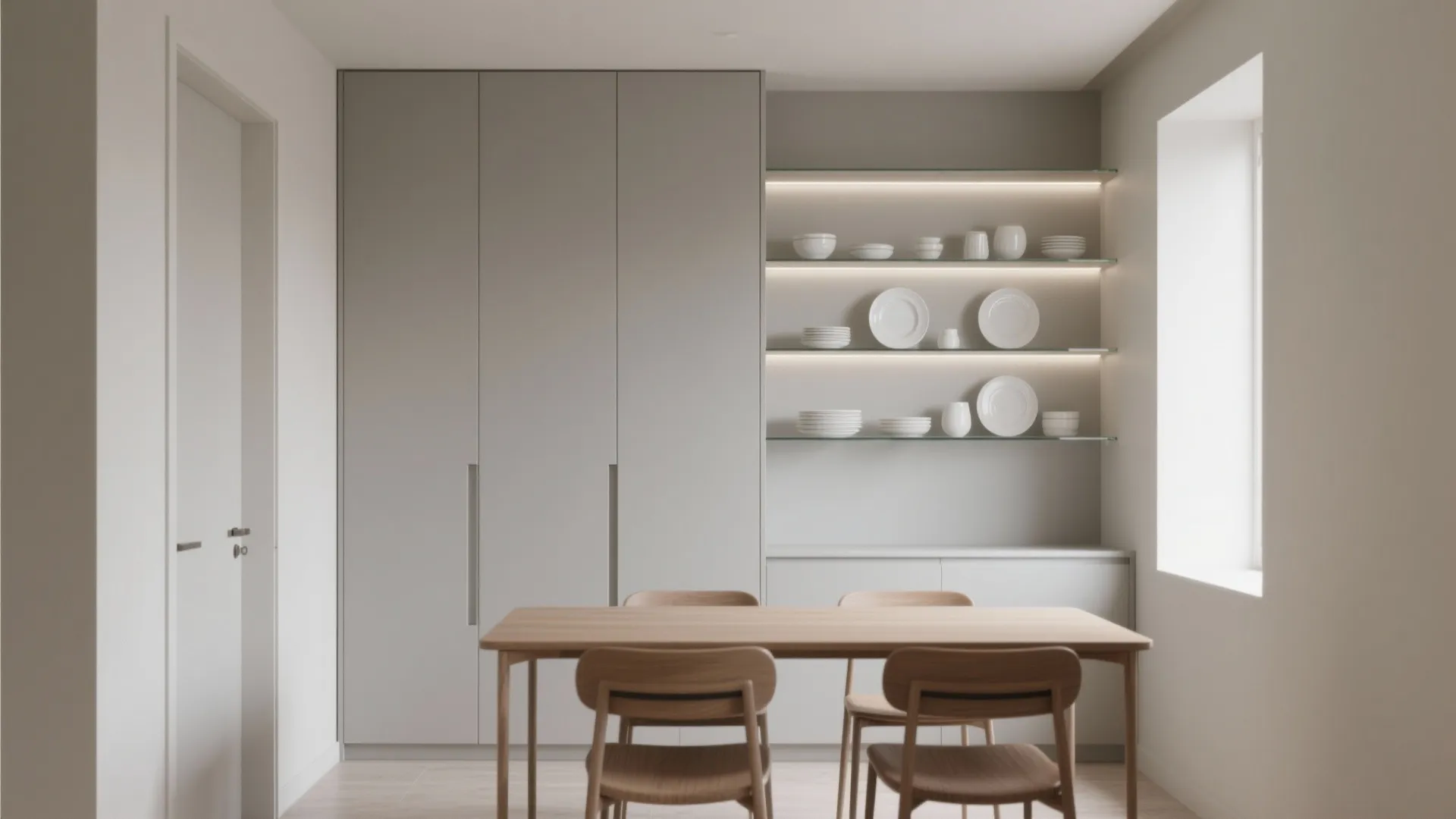 Minimalist Crockery Wall with Concealed Lighting