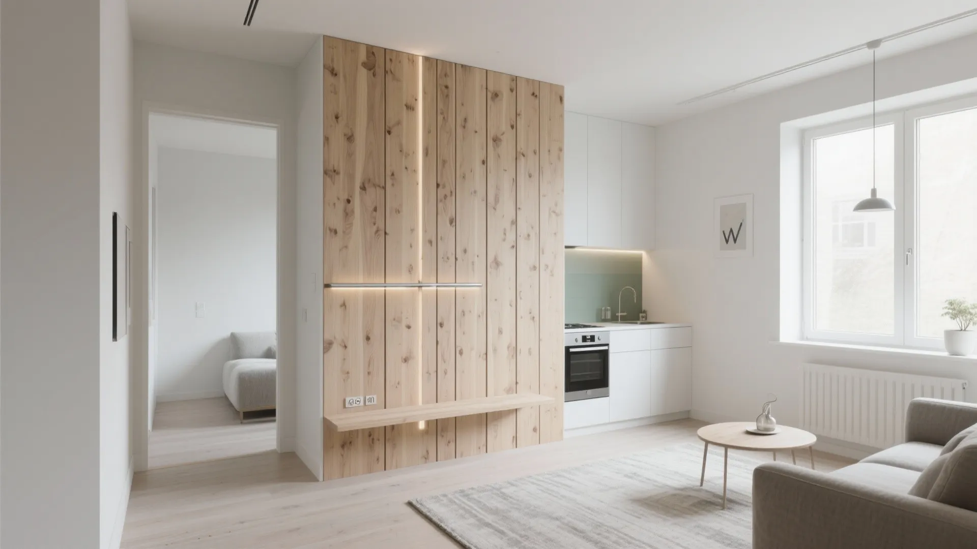 Minimalist timber shear wall as a feature divider