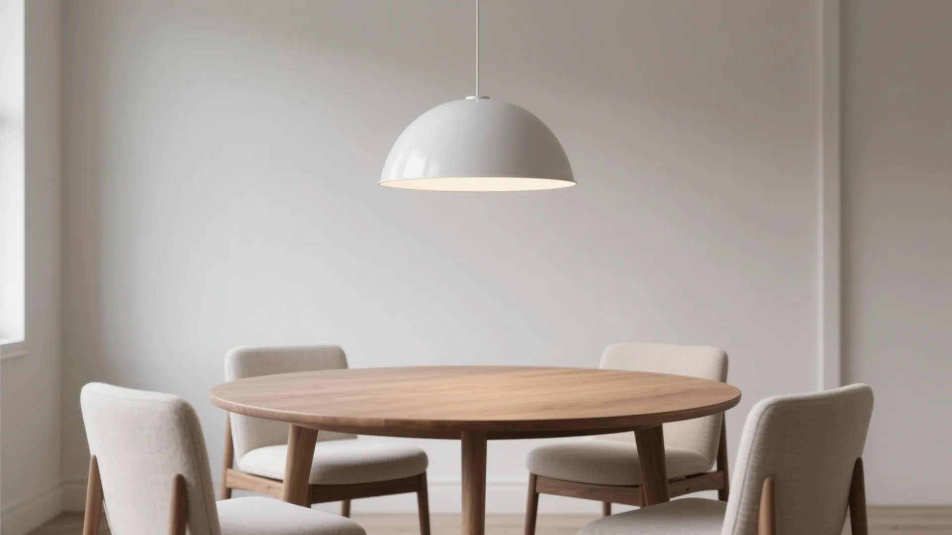 Minimalist dome pendants for clean, calming dining