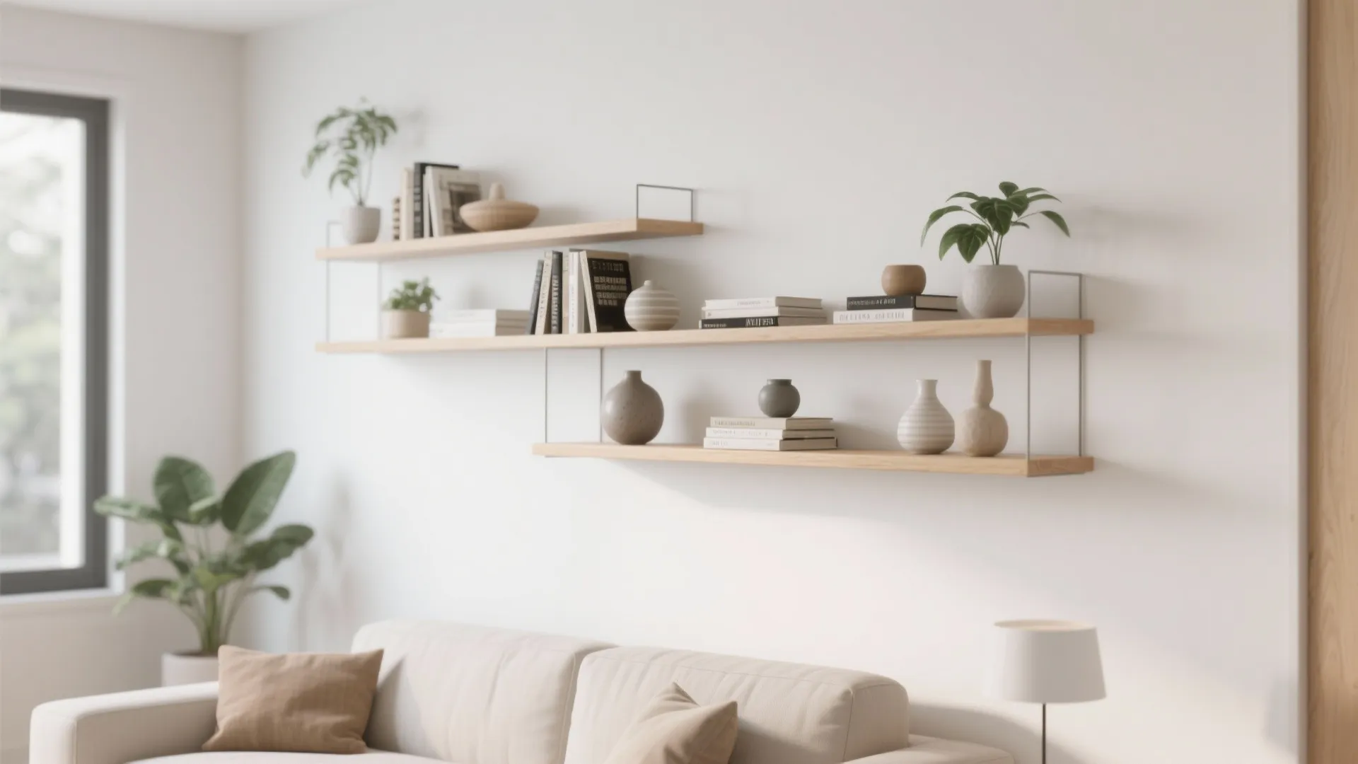 1. Floating Shelves with Minimalist Lines