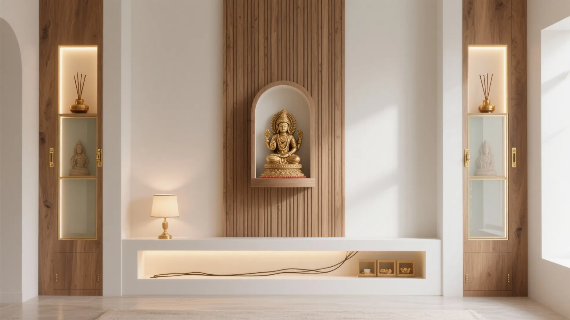 Idea 5: Minimal fluted backdrop with concealed niches