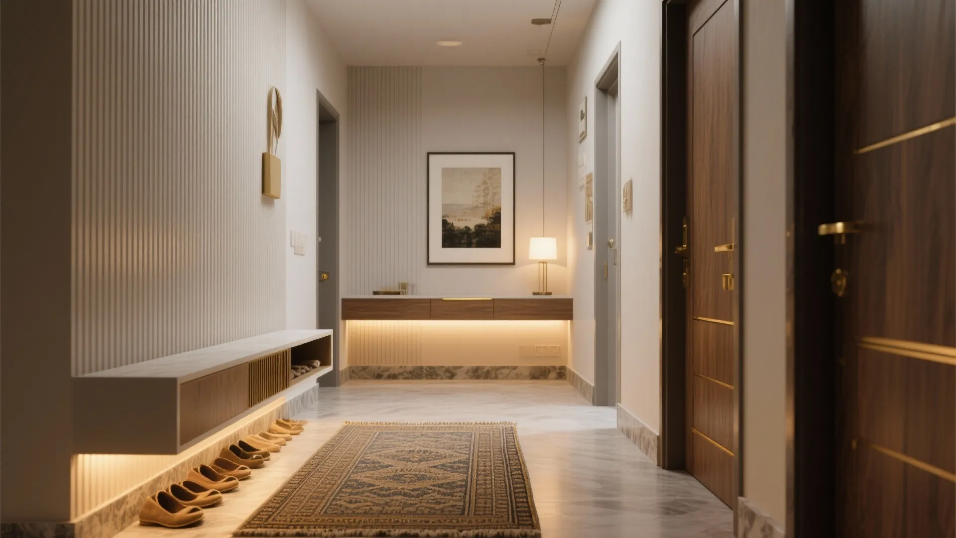 1) Minimalist foyer and smart storage for Mumbai 2BHKs