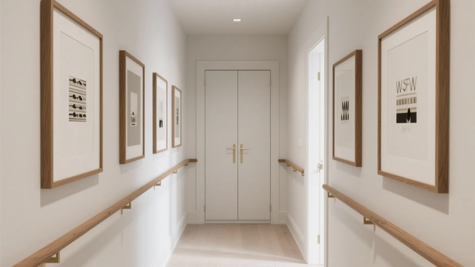 1) Minimal gallery wall with concealed storage