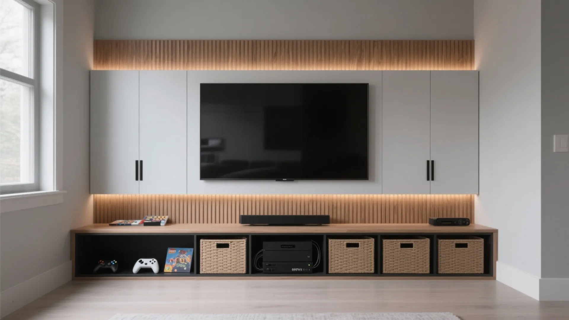 Minimalist Game Wall with Built-Ins
