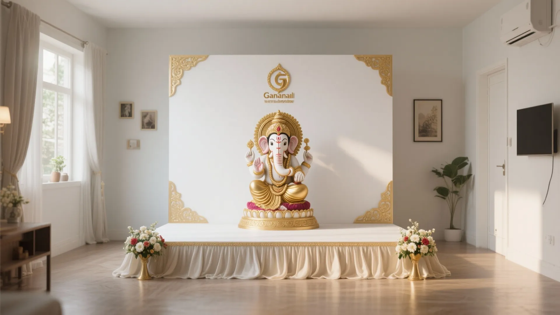Minimalistic Ganpati Stage Setup