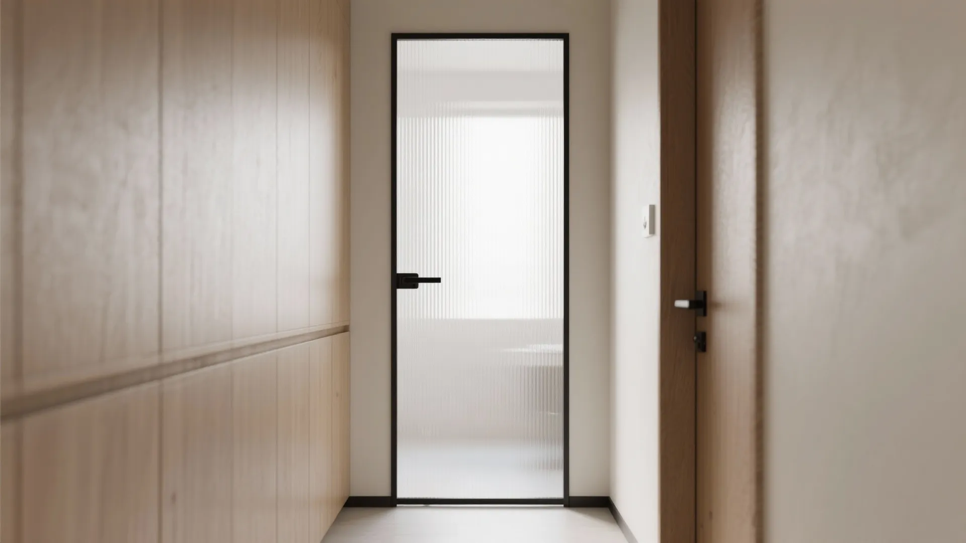 1) Minimal framed glass door with privacy laminate