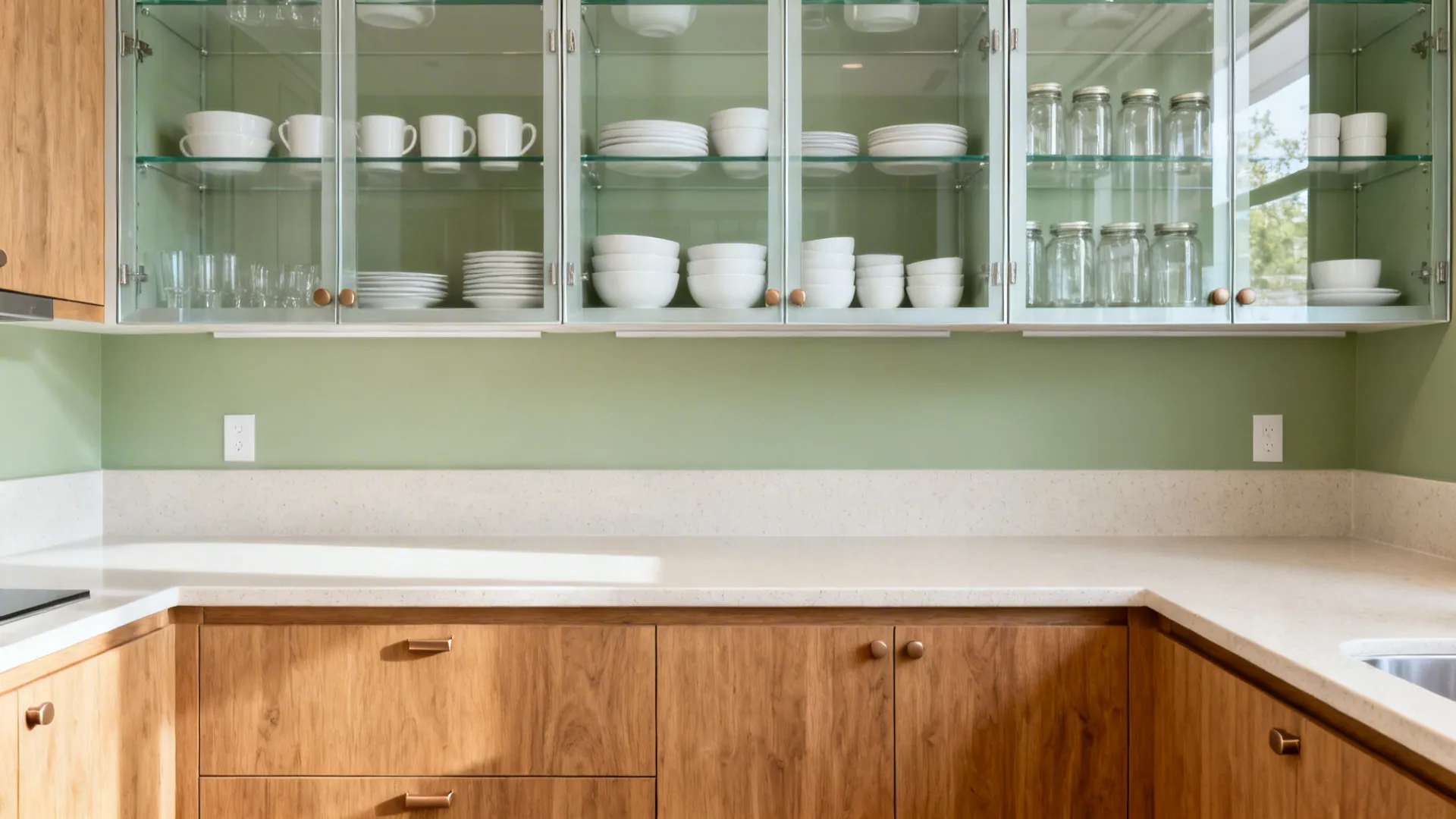 1) Minimalist Glass-Front Uppers for Clarity and Reach