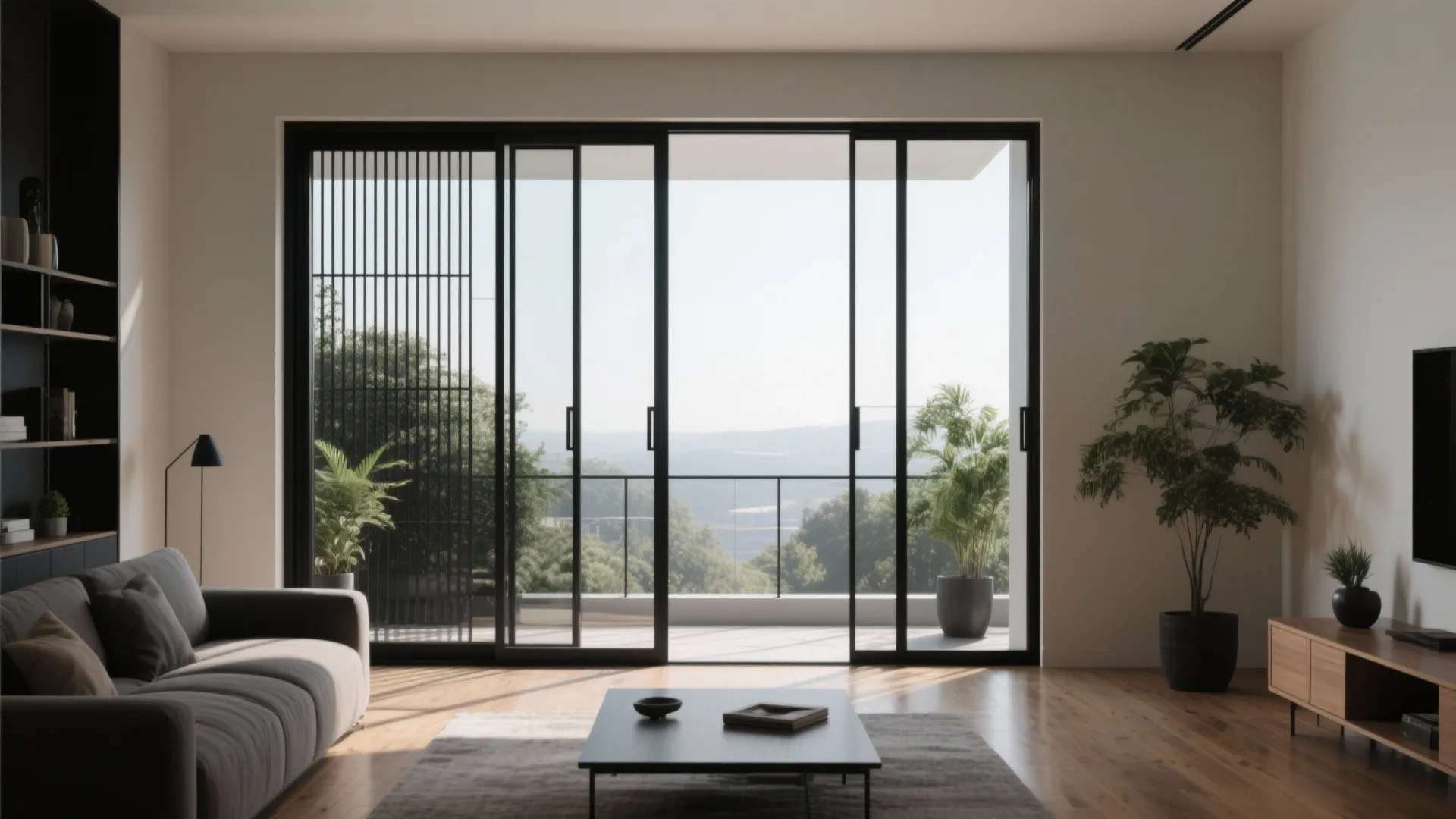 Minimal Steel Grill + Slim-Frame Sliding Doors