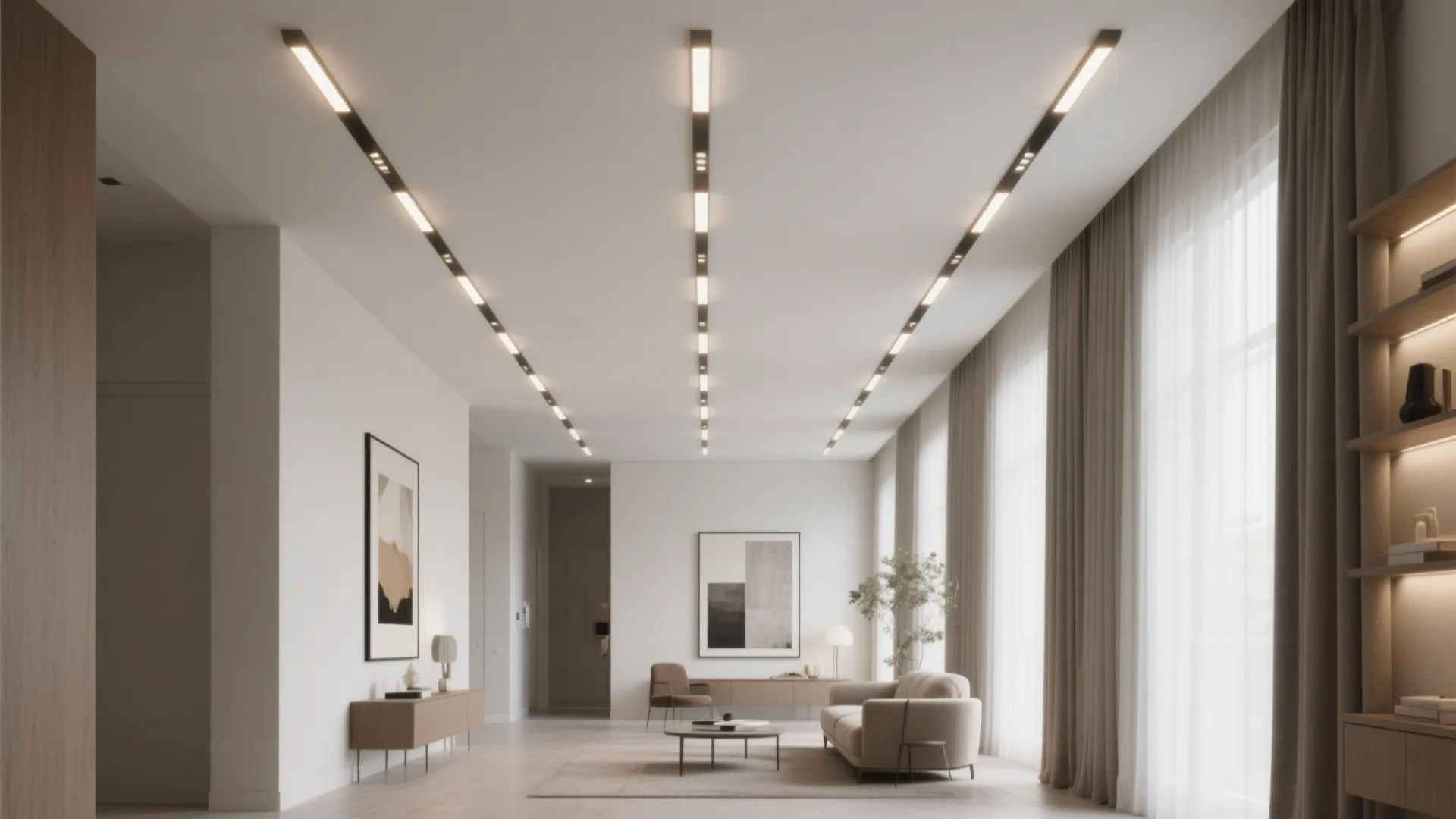 Minimalist gypsum with precision lighting