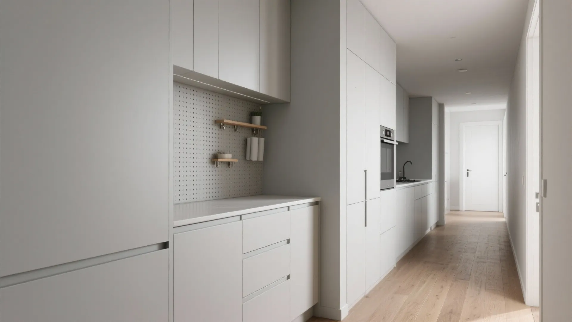 Minimalist kitchen-hall storage
