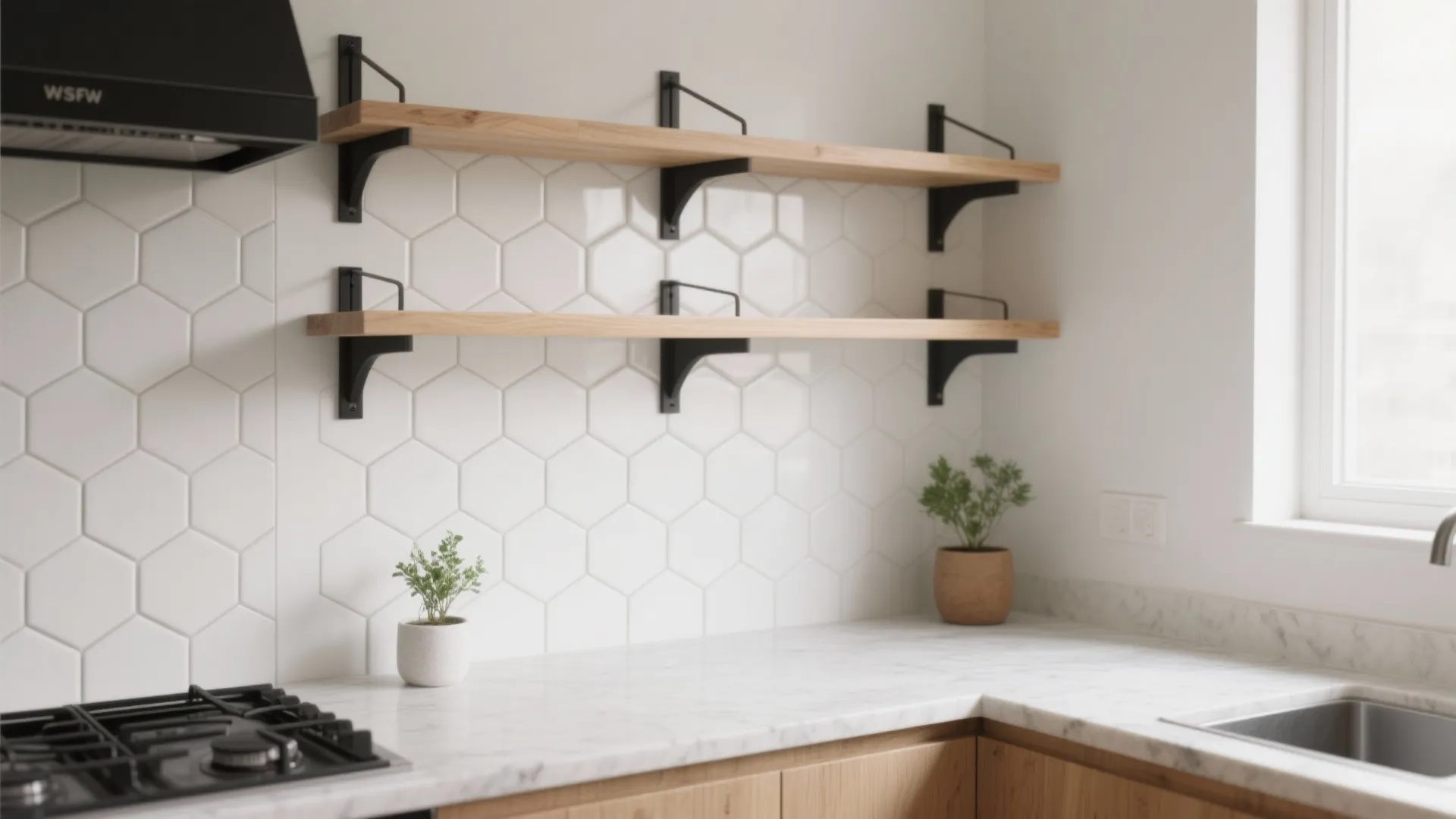 Minimalist Hexagon Tile Accent Wall