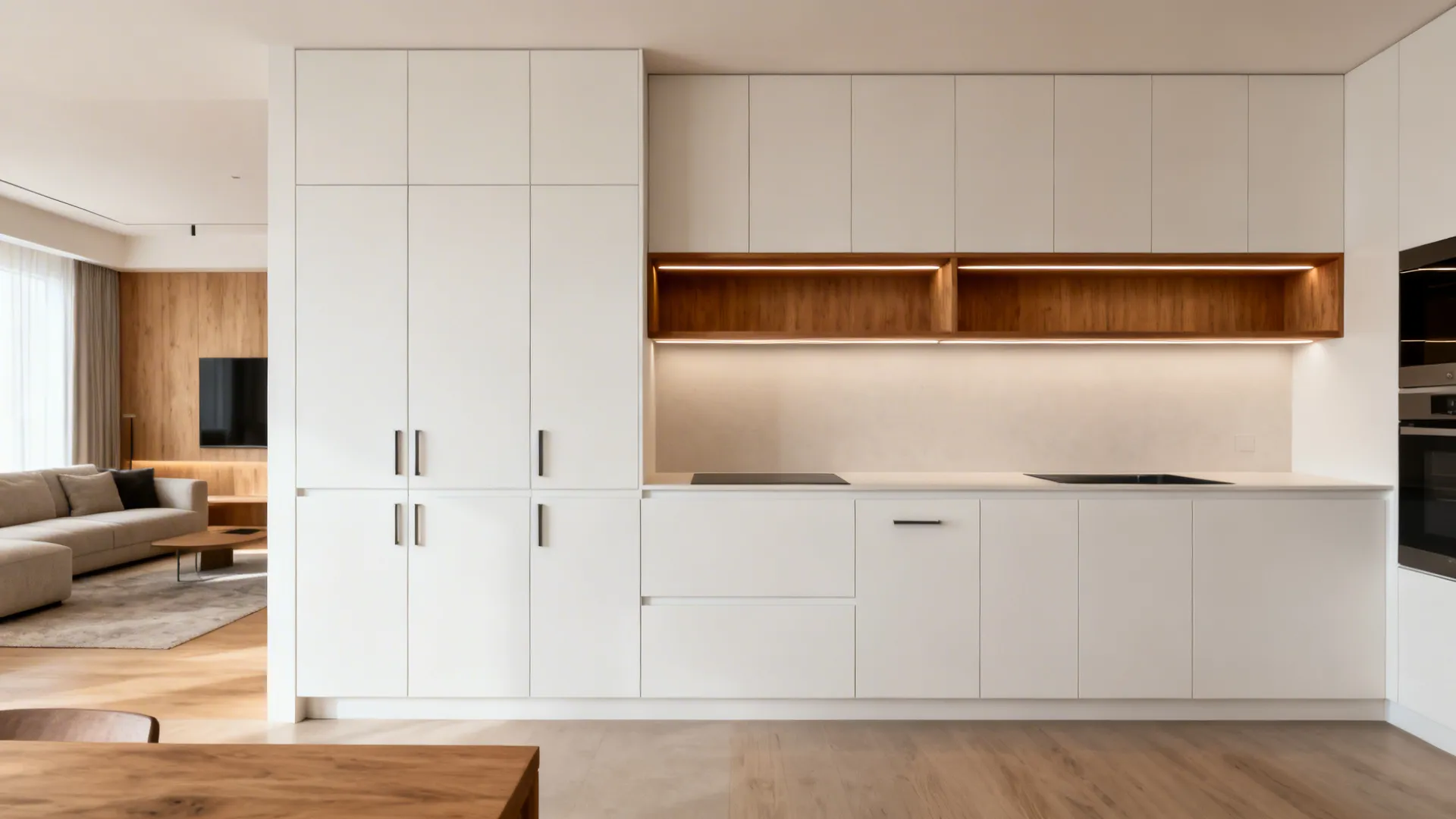 Minimalist Kitchen Storage with Hidden Lines