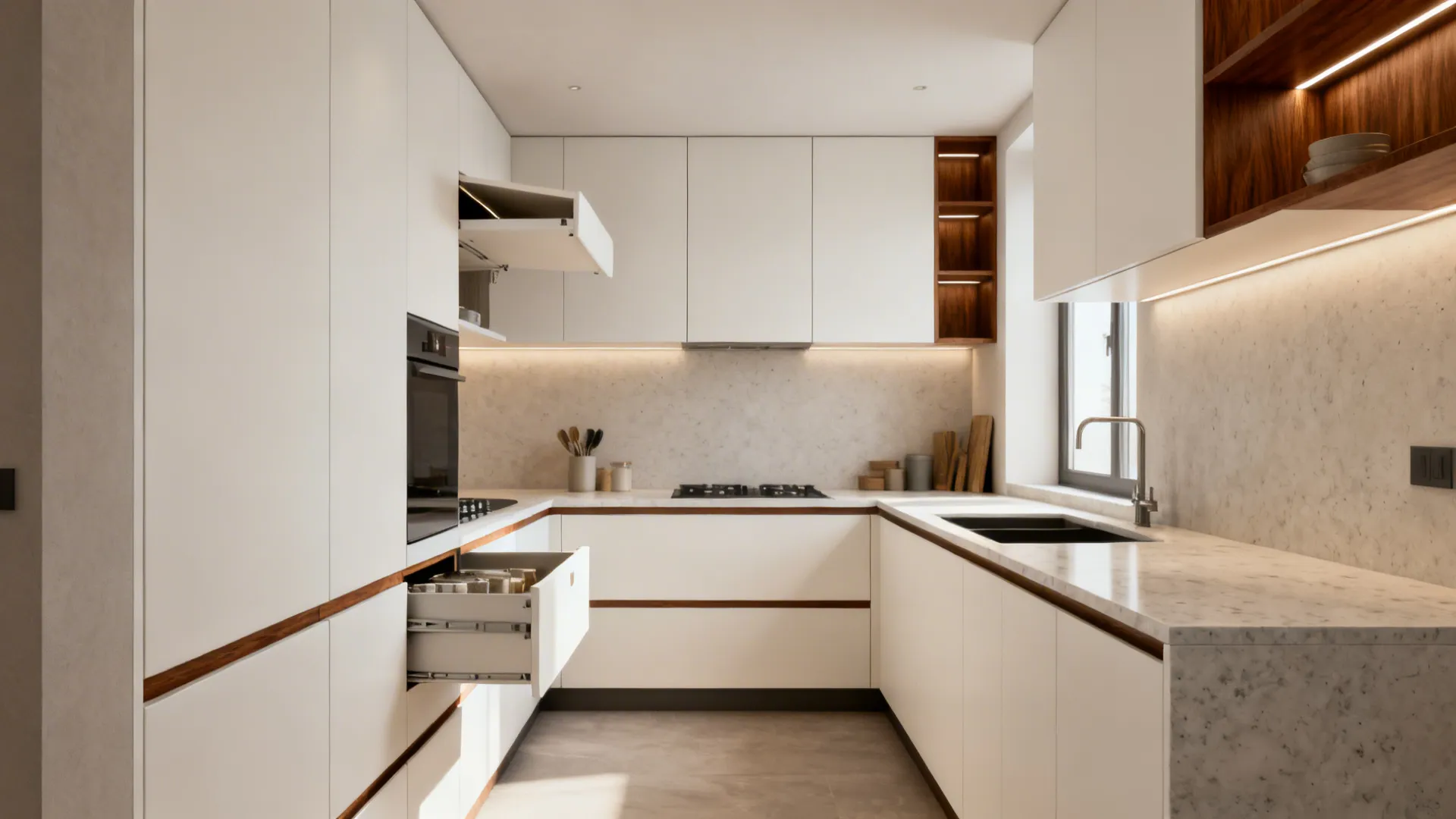 Minimalist cabinet planning with hidden storage