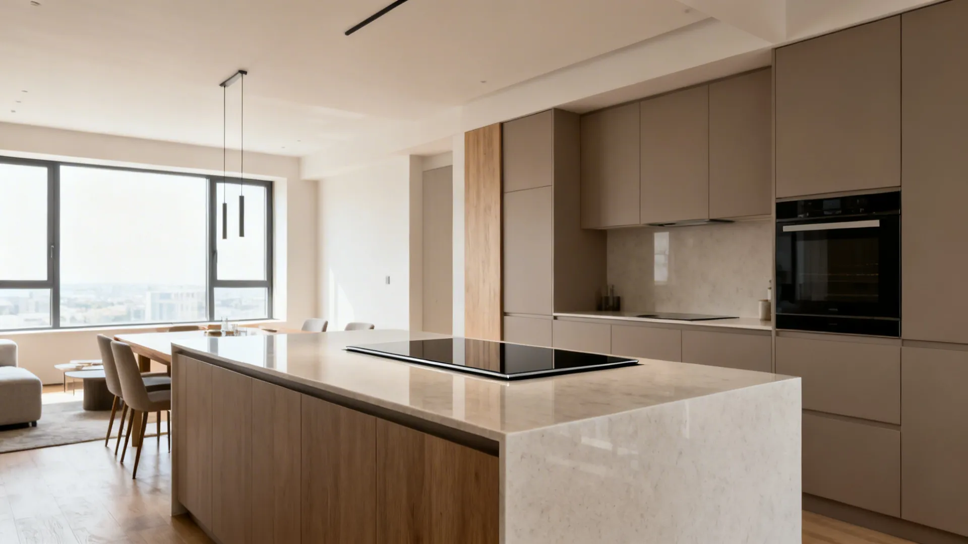 1) Minimalist Island Cooktop with Hidden Vent