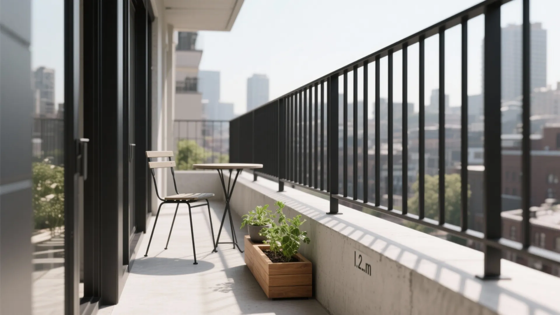 Minimalist Linear Iron Rails for a Modern Balcony