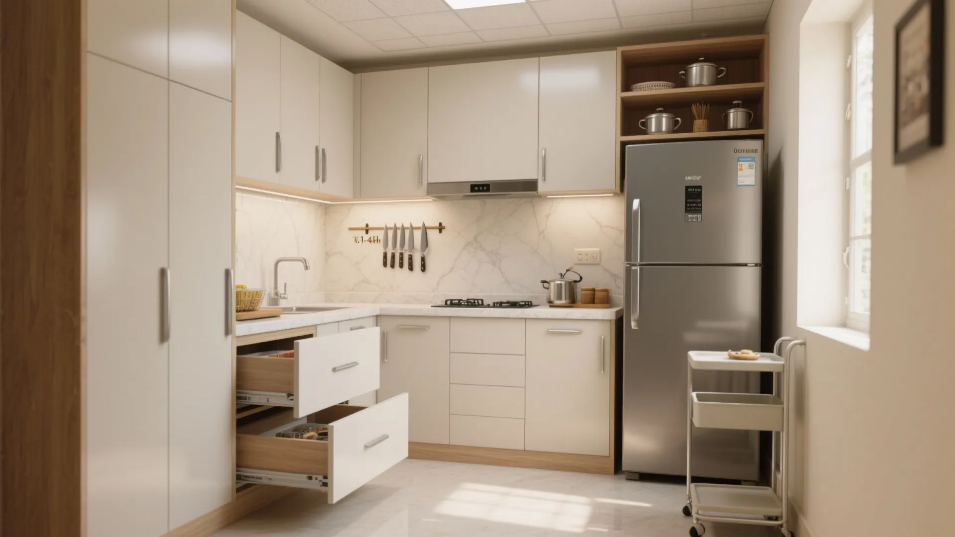 Minimalist Kitchen Storage in a 1 BHK