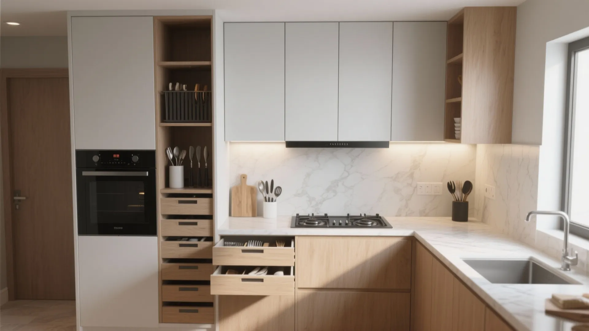 Minimalist kitchen storage for compact 2 BHKs