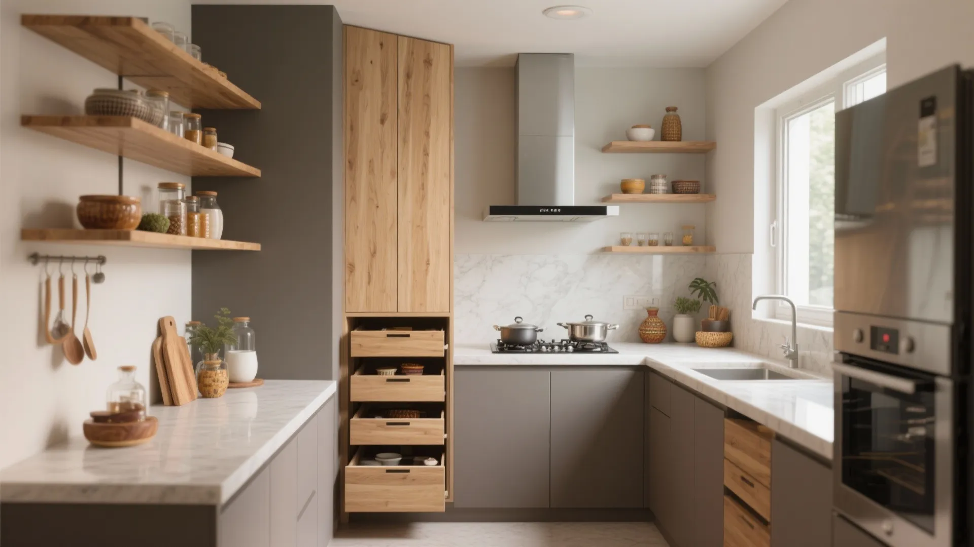 Minimal kitchen storage that breathes