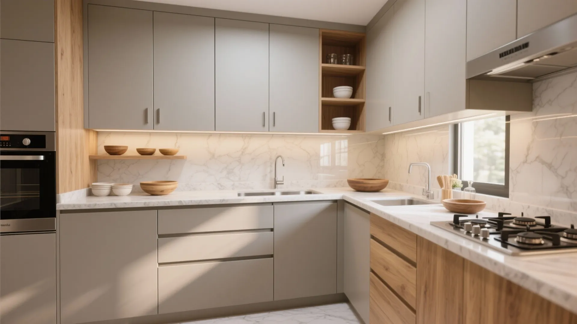 Minimalist kitchen storage with clean lines