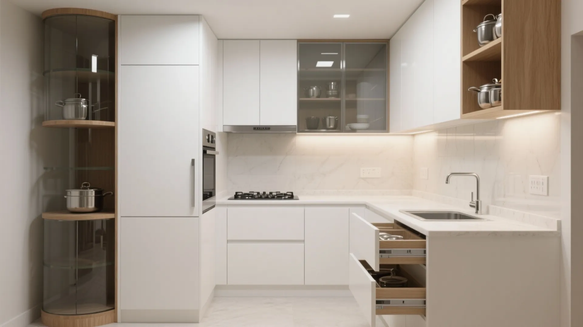 Minimal kitchen storage with a calm palette