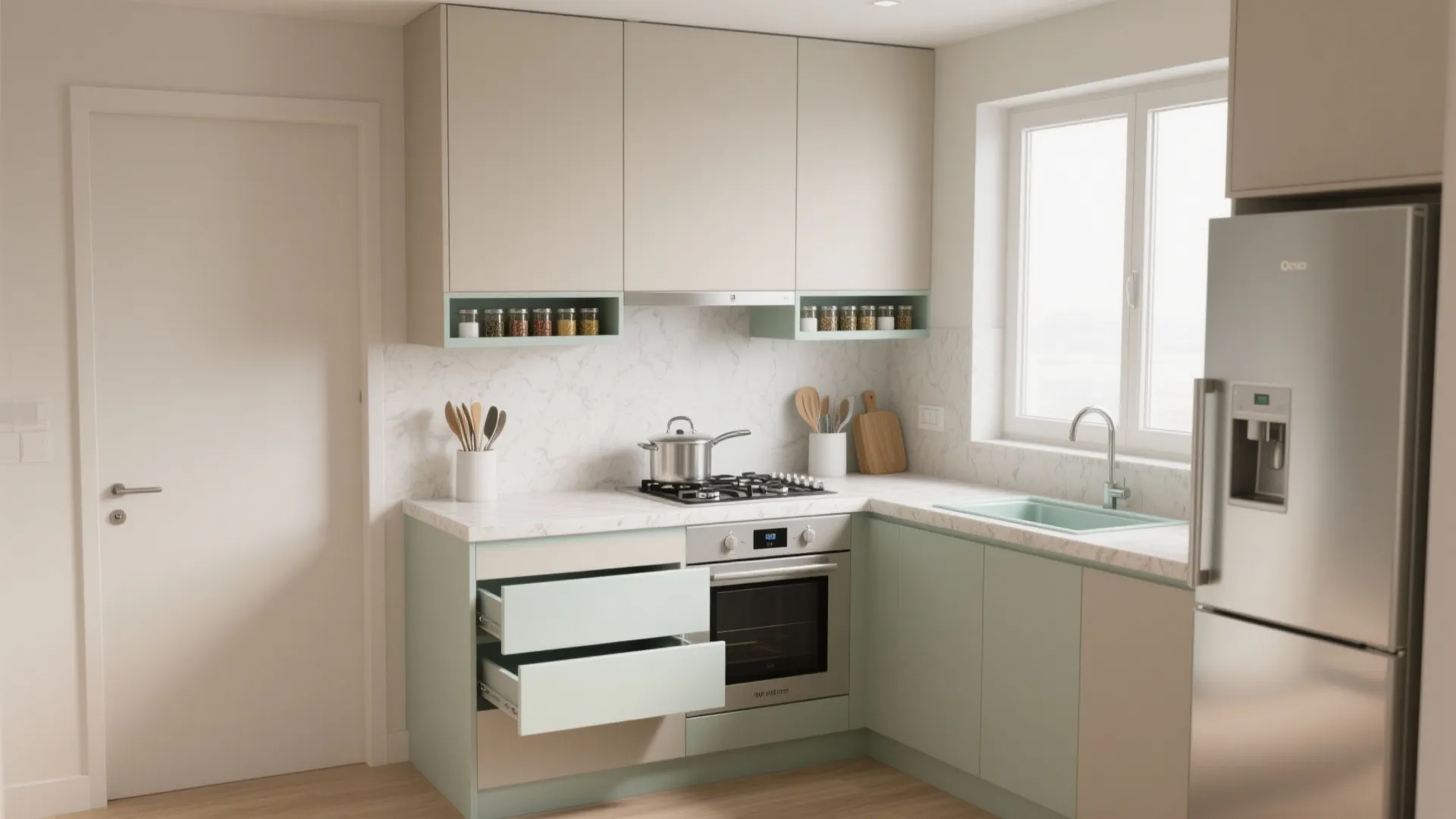 Minimal kitchen storage that feels light