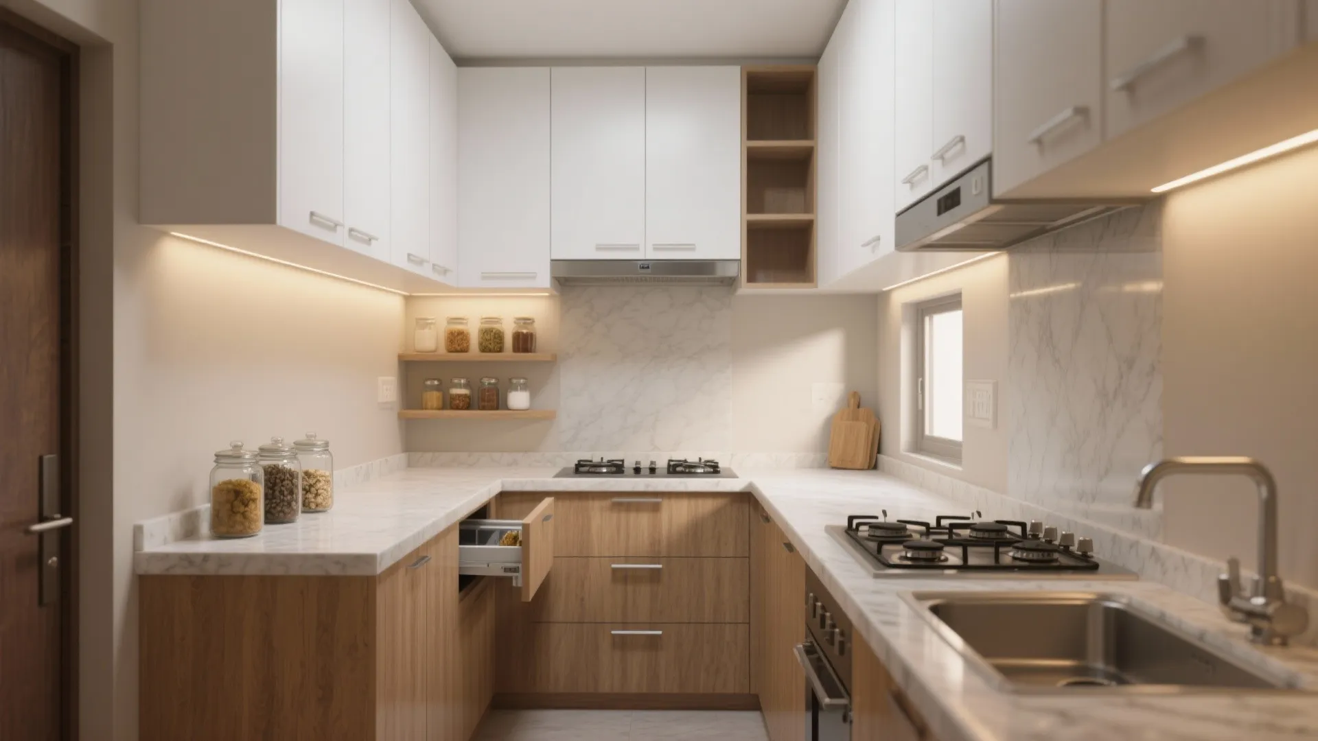 Minimal kitchen storage with airy lines