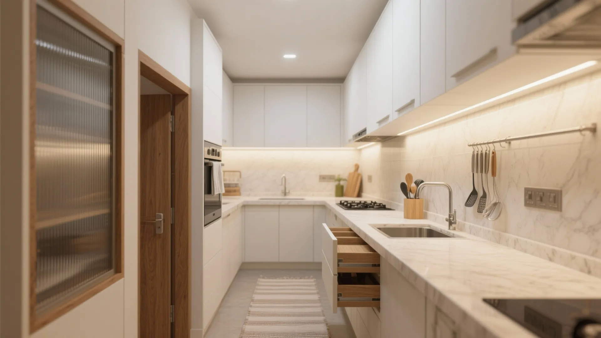 Minimalist Kitchen Storage With Warm Accents