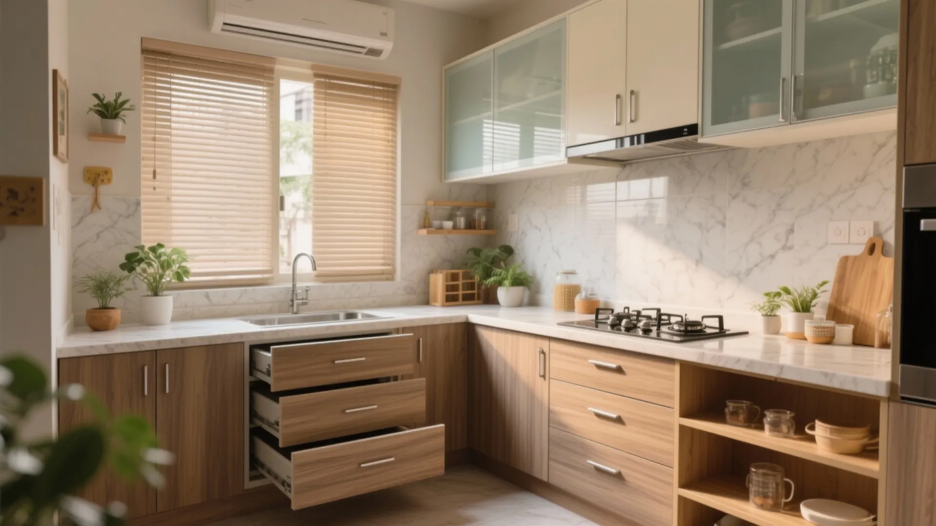 Minimalist kitchen storage for compact 2 BHKs