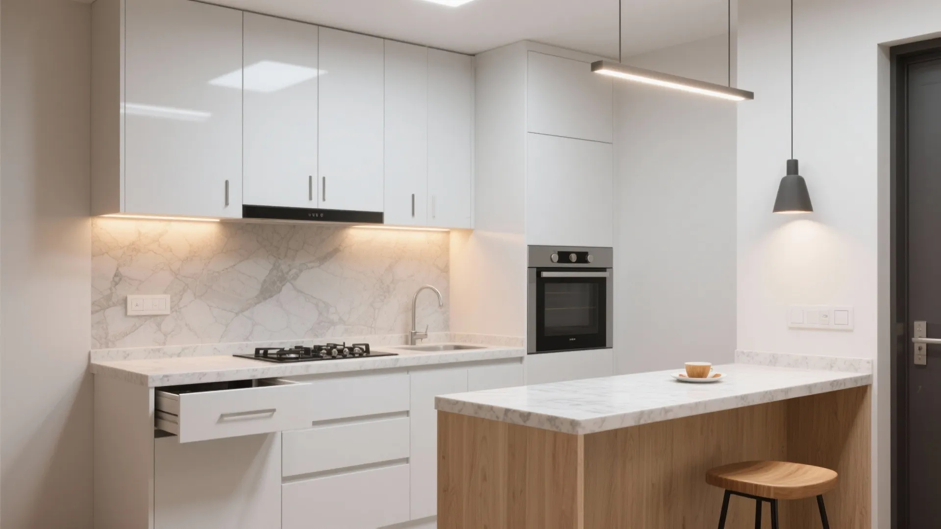 Minimalist kitchen storage with a Hyderabad touch