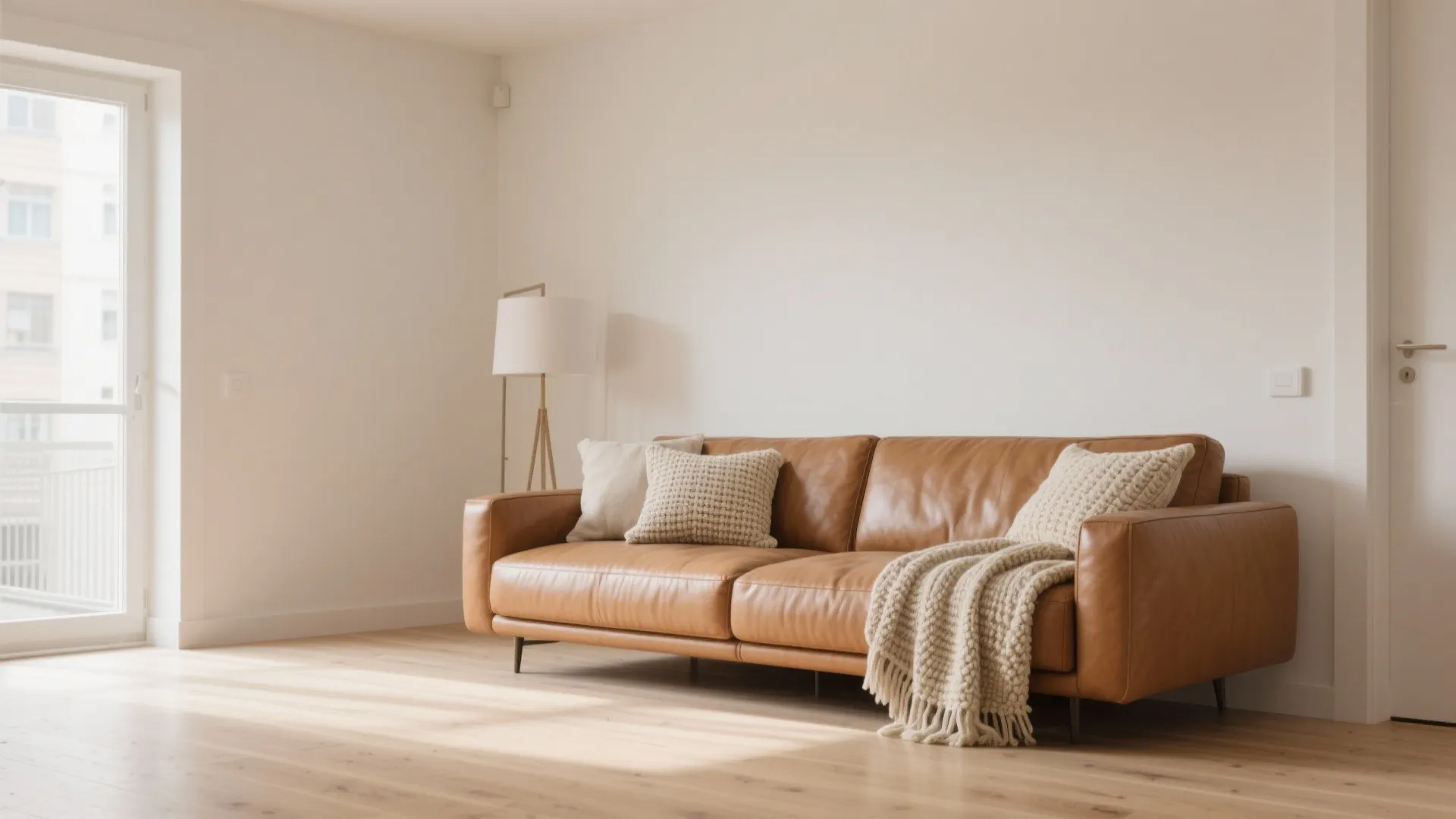 1. Minimalist Leather Sofa with Neutral Tones