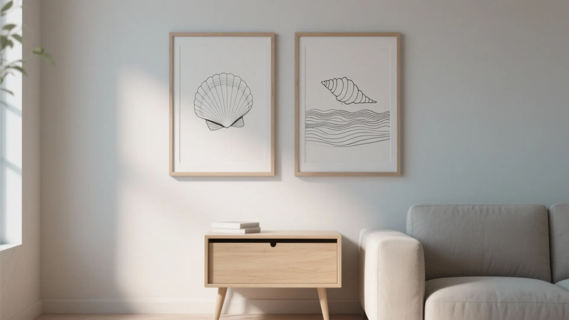 5. Minimal line art with coastal motifs