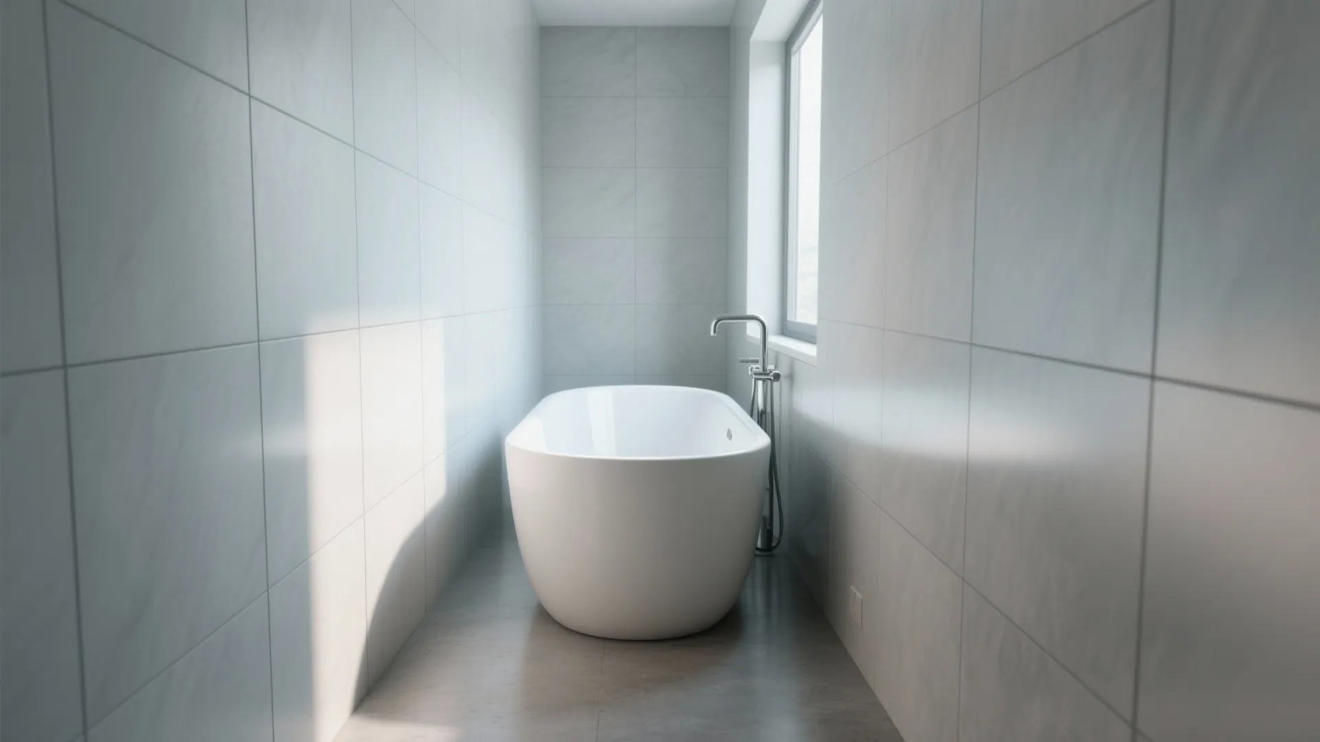 1. Minimalist Linear Tub + Large Format Tile