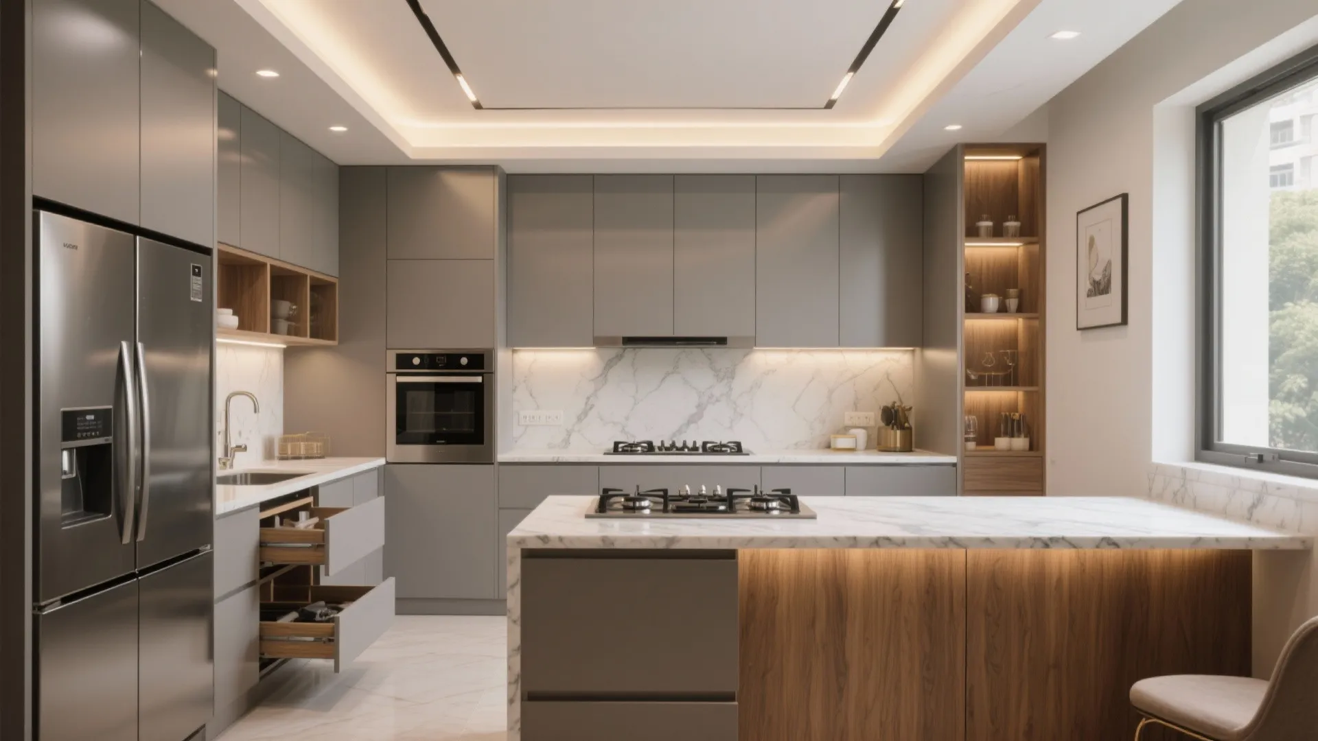 1) Minimal Luxe Kitchen with Hidden Storage