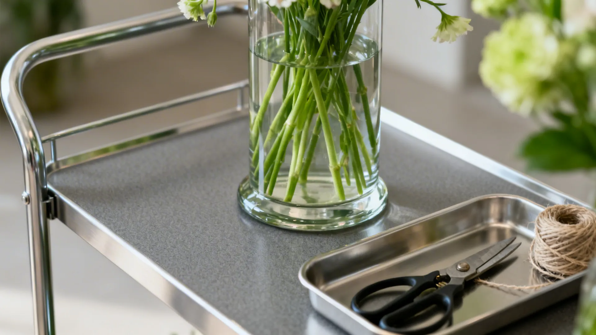 Minimalist trolley styling for airy countertops