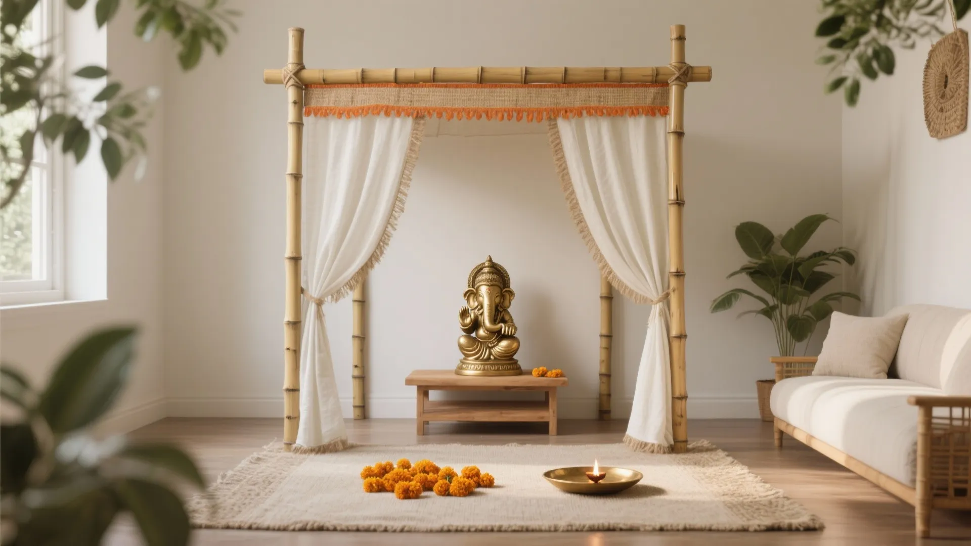 1) Minimal Mandap with Natural Materials