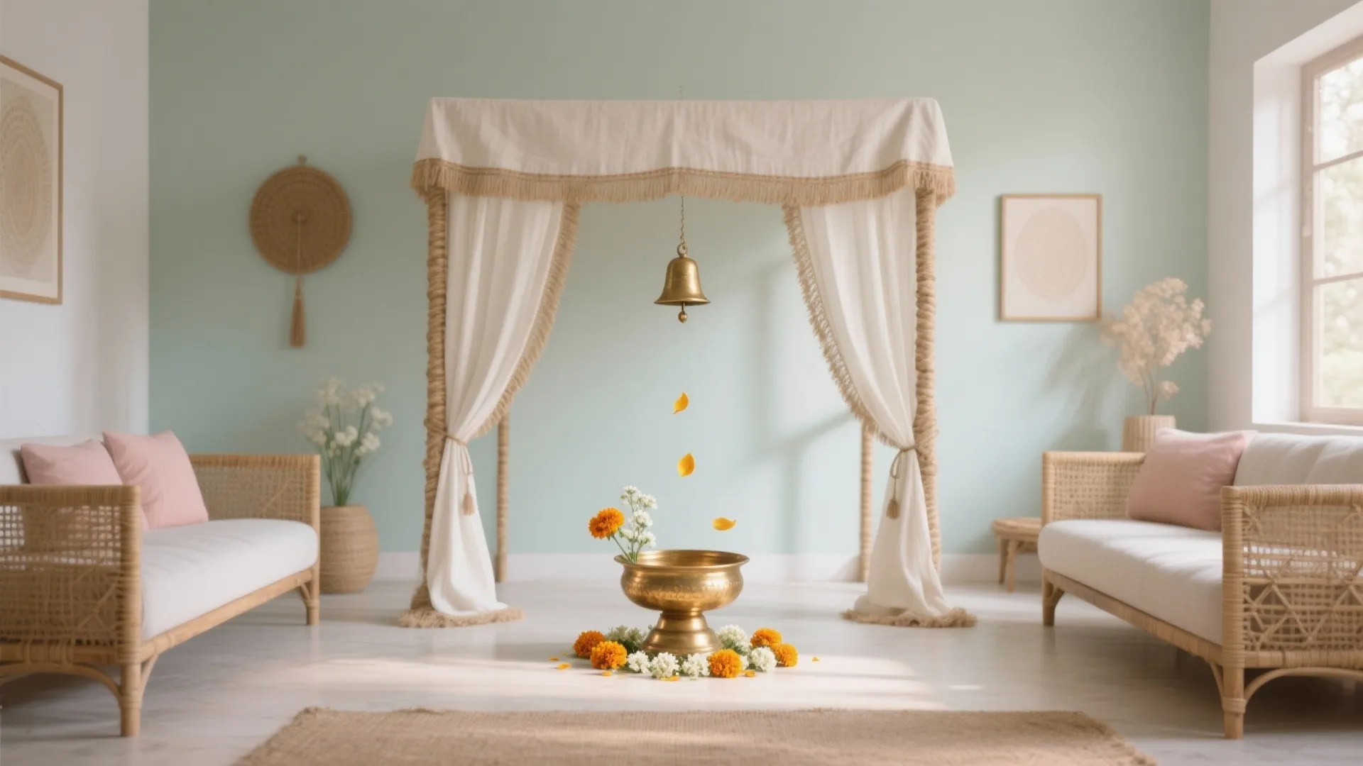 Minimalist Mandap Backdrop with Natural Textures